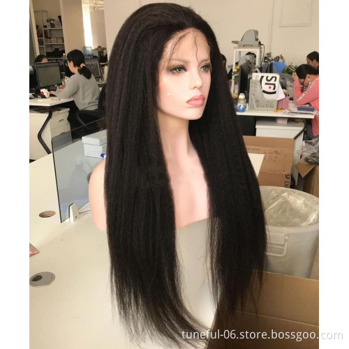 Wholesale Cheap Indian Human Hair 100% Unprocessed Cuticle Aligned Virgin Indian Wig Yaki Straight Lace Closure Wig Human Hair